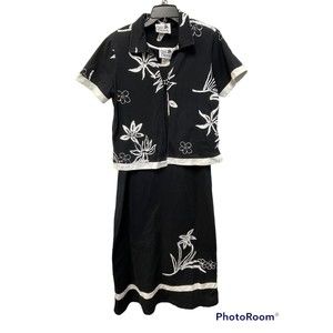 Copa Cabana Womens Dress Jacket Size Small Floral Black White Made USA Vintage